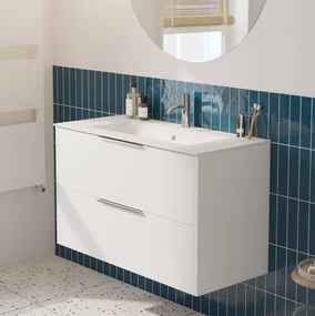 Saqu Lima voorgemonteerd badmeubel met chromen greep incl. keramische wastafel 101x51cm glans wit