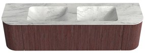 Mondiaz Kurve-dlux 170cm badmeubel ronding links/rechts ruby met 1 lade en 2 deuren en wastafel leaf dubbel zonder kraangat opalo