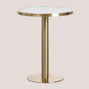 Ronde Bar Tafel Ø60 Cm In Manhattan Gres Wit & Goud Champagne - Sklum