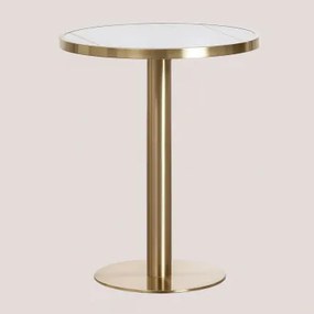 Ronde Bartafel Ø60 Cm In Gres Xiren Wit - Geborsteld Goud - Sklum