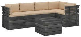 vidaXL 6-delige Loungeset met kussens pallet massief grenenhout