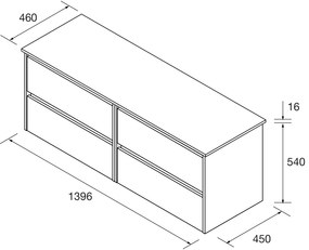 Muebles Project badmeubel 140cm met 4 lades en toppaneel warm eiken