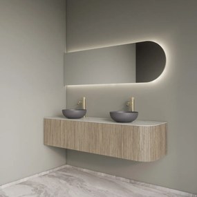 Gliss Design Alluro badmeubel ribbelfront met ronding rechts 160cm corn silk en wit marmer toppaneel