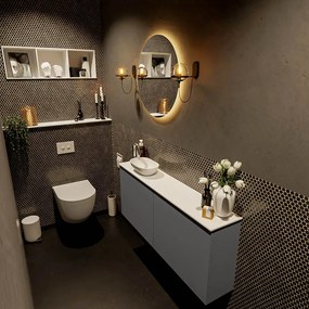 Mondiaz Fowy toiletmeubel 120cm dark grey met witte waskom links en kraangat