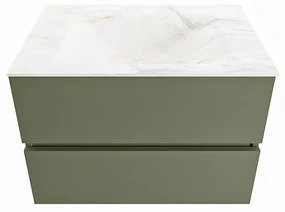 Mondiaz Vica DLux badmeubel 70cm army 2 lades met wastafel ostra midden zonder kraangat