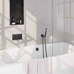 Brauer Stripe inbouw badkraan met drukknoppen, badvulcombinatie en staafhanddouche zwart mat