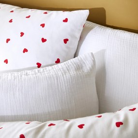 Bedset van 50% gerecycled katoen, vierkant kussensloop Scacco rood