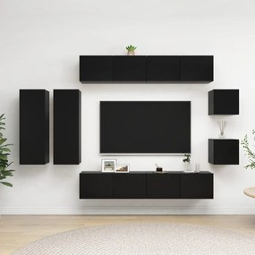 vidaXL 8-delige Tv-meubelset spaanplaat zwart