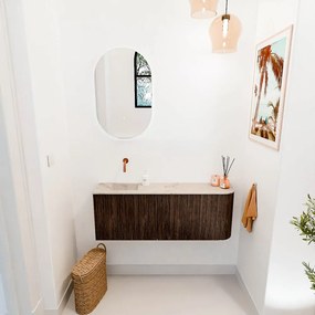 Mondiaz Joya DLux 110cm toiletmeubel ronding rechts walnut met wastafel faye links zonder kraangat frappe