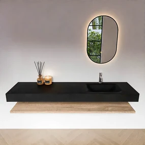 Zaro Alan badmeubel 180cm met planchet washed oak en vrijhangende wastafel cloud rechts 1 kraangat urban
