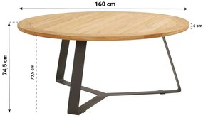 Tuintafel rond  160 cm Aluminium Grijs   Basso teak