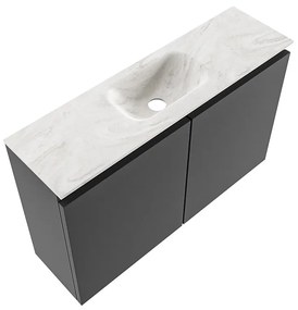 Mondiaz Ture DLux toiletmeubel 80cm dark grey met wastafel ostra midden met kraangat