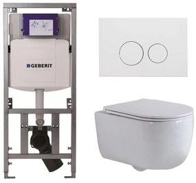 QeramiQ Dely Swirl Toiletset - 36.3x51.7cm - Geberit UP320 inbouwreservoir - met Burda frame - slim zitting - mat witte metalen bedieningsplaat - ronde knoppen - wit glans 0701131/SW706190/SW1000766/SW1026256