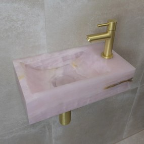 Saniclear Pink Onyx fonteinset met rechte kraan in geborsteld messing
