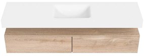 Zaro Alan badmeubel 180cm washed oak 2 lades met vrijhangende wastafel cloud midden zonder kraangat talc