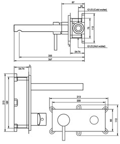 Brauer Brushed Edition ColdStart wastafelkraan inbouw rechte uitloop met achterplaat model D2 RVS geborsteld PVD