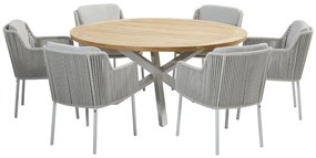 4 Seasons Outdoor Bernini eetset frozen met RVS Prado tafel teak blad Ø 160 cm  Tuinset    houtkleur weerbestendig