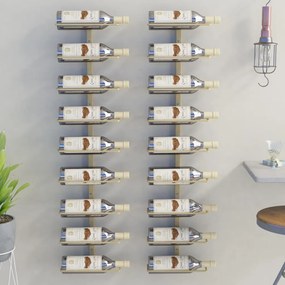 vidaXL Wijnrekken 2 st voor 9 flessen wandmontage ijzer goudkleurig