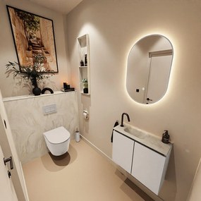 Mondiaz Ture DLux toiletmeubel 60cm linen met wastafel ostra links met kraangat