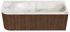 Mondiaz Kurve-dlux 125cm badmeubel ronding links walnut met 1 lade en deur en wastafel big medium rechts zonder kraangat frappe