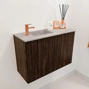 Mondiaz Joya DLux 60cm toiletmeubel walnut met wastafel faye links 1 kraangat glace