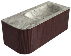 Mondiaz Kurve-dlux 105cm badmeubel ronding links ruby met 1 lade en deur en wastafel big small kraangat rechts glace