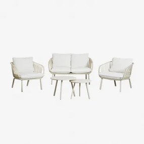 Tuinset Met 2-zitsbank, 2 Fauteuils En 2 Salontafels Van Staal En Polypropyleen Aradina Beige – Linnen - Sklum