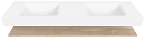 Zaro Alan badmeubel 170cm met planchet washed oak en vrijhangende wastafel cloud dubbel 2 kraangaten talc