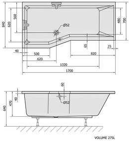 Polysan Versys asymmetrisch bad links 170x84x47cm wit