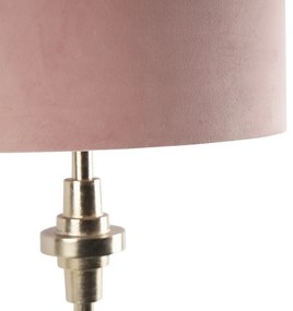 Art Deco tafellamp goud velours kap roze 50 cm - Diverso Art Deco E27 cilinder / rond Binnenverlichting Lamp