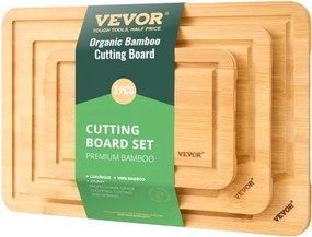 VEVOR Snijplank Keukenplank Serveerplank 3-delig met voedselveilige olie- en sapgroef, duurzame snijplank met geïntegreerde handgreep, geschikt voor het presenteren, snijden en serveren