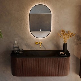 Mondiaz Kurve 120cm badmeubel ronding links/rechts ruby met 1 lade en 2 deuren en wastafel big small midden zonder kraangat urban
