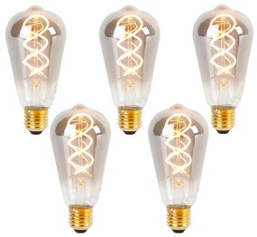 Set van 5 E27 dimbare LED gedraaid filament lamp ST64 smoke 120 lm 1800K