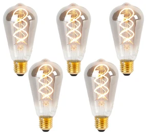 Set van 5 E27 dimbare LED gedraaid filament lamp ST64 smoke 120 lm 1800K