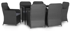 vidaXL 7-delige Tuinset met kussens zwart