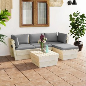 vidaXL 5-delige Loungeset met kussens pallet vurenhout