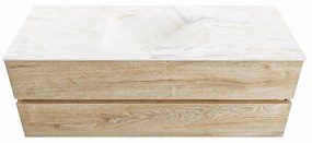 Mondiaz Vica DLux badmeubel 130cm washed oak 2 lades met wastafel ostra midden zonder kraangat