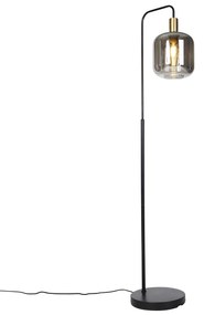 Smart vloerlamp met dimmer zwart met goud en smoke glas incl. Wifi A60 - Zuzanna Design E27 Binnenverlichting Lamp