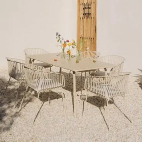 Rechthoekige 160x90 Cm Florida Tafelset En 6 Tuinstoelen Met Armleuningen Van Staal En Polypropyleen Aradina Tapioca Beige - Sklum