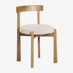 Set Van 4 Manila Beklede Eiken Eetkamerstoelen Natuurlijk Hout & Stof Gebroken Wit - Sklum