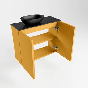 Mondiaz Fowy toiletmeubel 60cm ocher met zwarte waskom links zonder kraangat