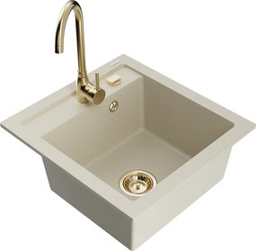 Mexen Vito granieten spoelbak 1-komers met keukenmengkraan Telma, beige - 6503-69-670200-50