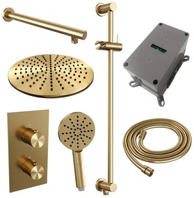 Brauer Gold Edition complete inbouw regendouche met 3 standen handdouche, rechte wandarm, glijstang en hoofddouche 30cm set 44 messing geborsteld PVD