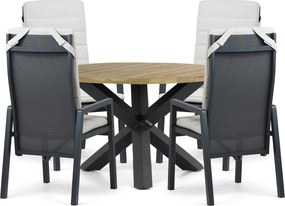 Tuinset Ronde Tuintafel 4 personen 120 cm Aluminium Grijs  Lifestyle Garden Furniture Vivaro/Rockville