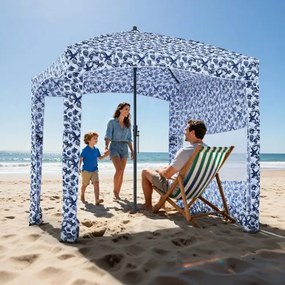 VEVOR strandcabana 183 x 183 cm, strandluifel met zijwanden, UPF 50+ zonbescherming, strandpaviljoen met zandzakken, grote draagbare parasol voor familie en vrienden, buitengebruik