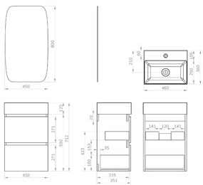 Mueller Minus badmeubel 45cm mat zwart met wastafel en spiegel