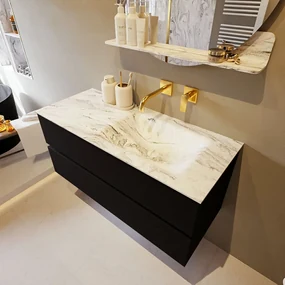 Mondiaz Vica DLux badmeubel 110cm urban 2 lades met wastafel glace rechts zonder kraangat