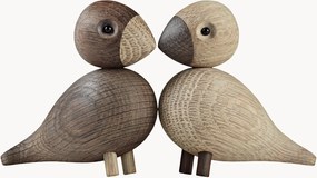 Decoratieve objecten Lovebirds van eikenhout, 2-delig