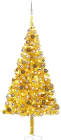 vidaXL Kunstkerstboom met LED's en kerstballen 240 cm PET goudkleurig