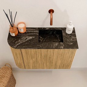 Mondiaz Joya DLux 60cm toiletmeubel ronding links oak met wastafel faye rechts zonder kraangat lava